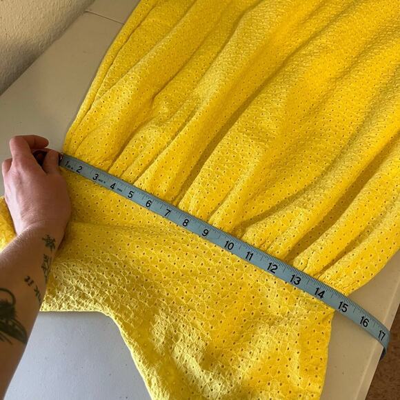 Cotton Yellow Eyelet Lace Strappy Midi Spring Summer Yellow Dress Size 10 - Picture 13 of 15